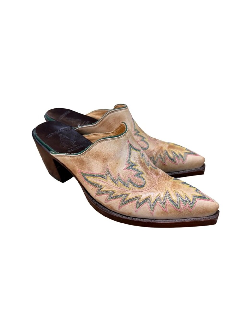 Old Gringo Women Western Mule Shoe 8 Leather Beige Tan Embroidery Cowgirl Boot